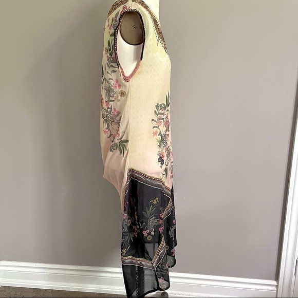 Desigual Elo Sheer Floral Chiffon Flapper Bejeweled Neckline Midi Knee Dress - S - Picture 6 of 14